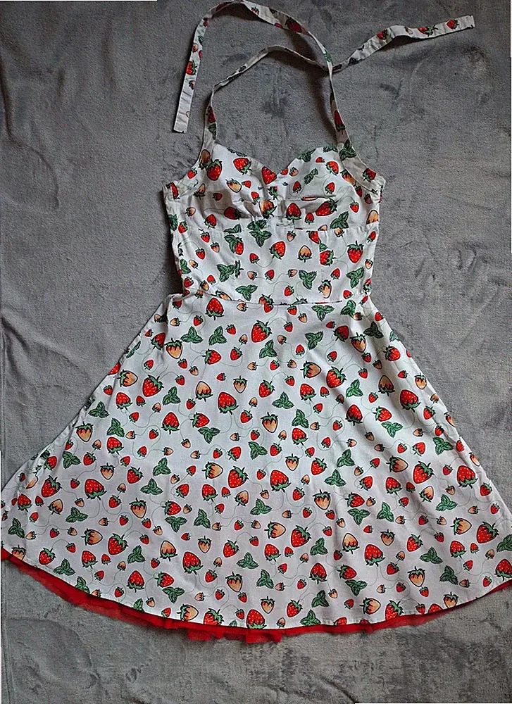 Rockabilly Neckholder Kleid mit Erdbeeren, Gr. 36
