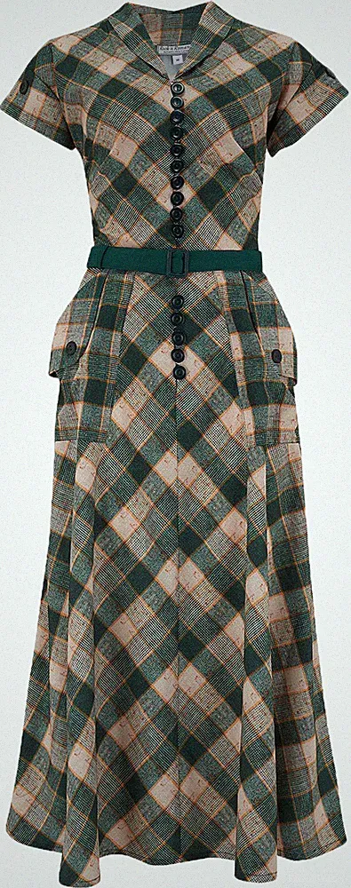 RocknRomance CASEY 50s KARO Green Check KURZARM A-Linie KLEID Dress Rockabilly