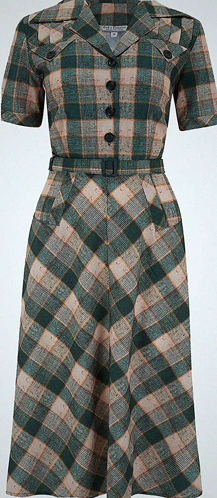 RocknRomance «POLLY 50s KARO» Green Check A-Linie HEMDKLEID Dress Rockabilly