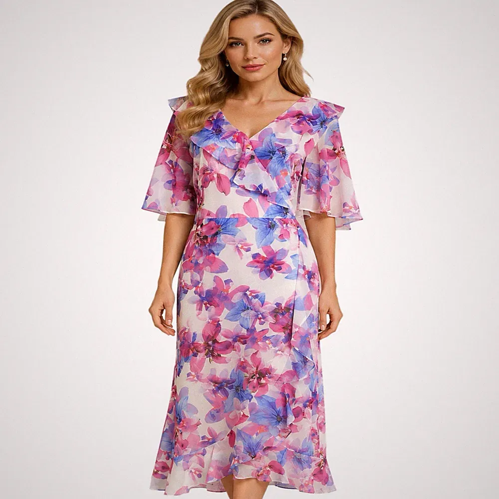 Römisches Blumen Midikleid UK 20 Midi Chiffon Hochzeit Gast Rennen Kreuzfahrt