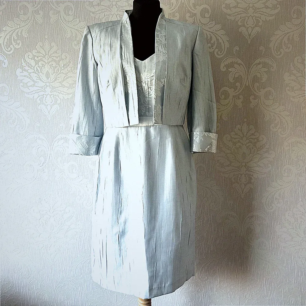 RÖMISCHES Midikleid & Jacke Größe 10 Aqua Ice Brautmutter Abend Hochzeit Gast