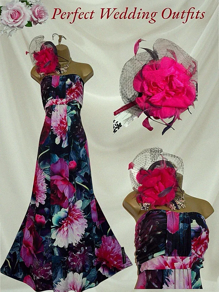 Roman & Jacques Vert Größe 16 neu mit Etikett Multi Blumen Hochzeitsgast Kleid & Fascinator