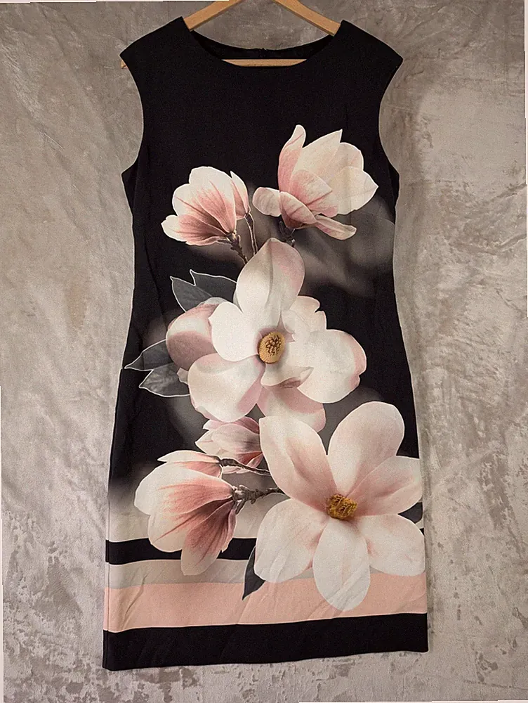 Roman Originals schwarz Magnolie Blumen Scuba Kleid Gr. 16 Hochzeit Gast Kreuzfahrt