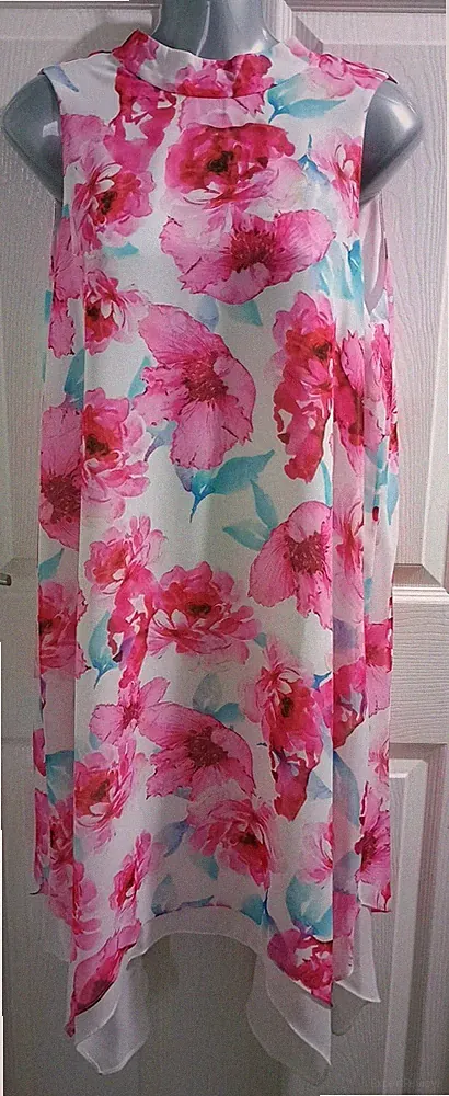 Roman Swing Kleid rosa Blumendruck Größe 12 neu mit Etikett £50