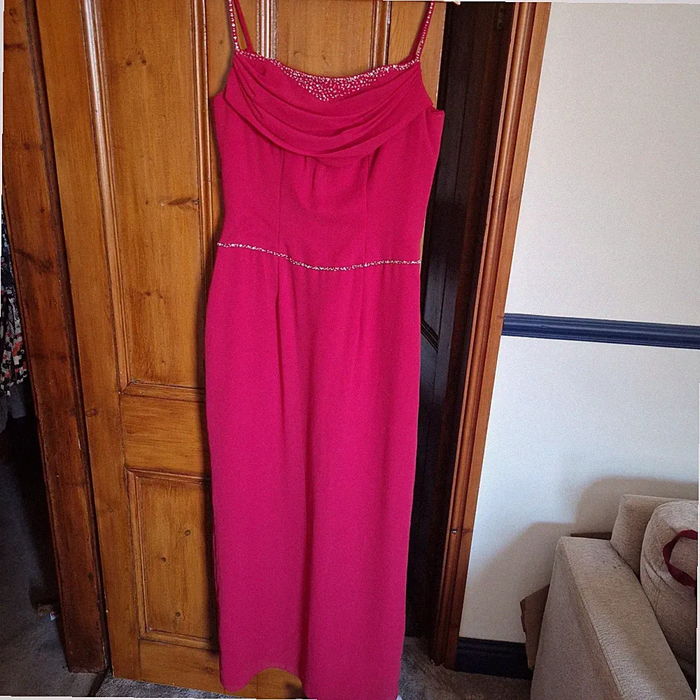 Romantica rot Maxi Anlass Kleid UK 16 Perlen Hochzeit Gast Brautmutter