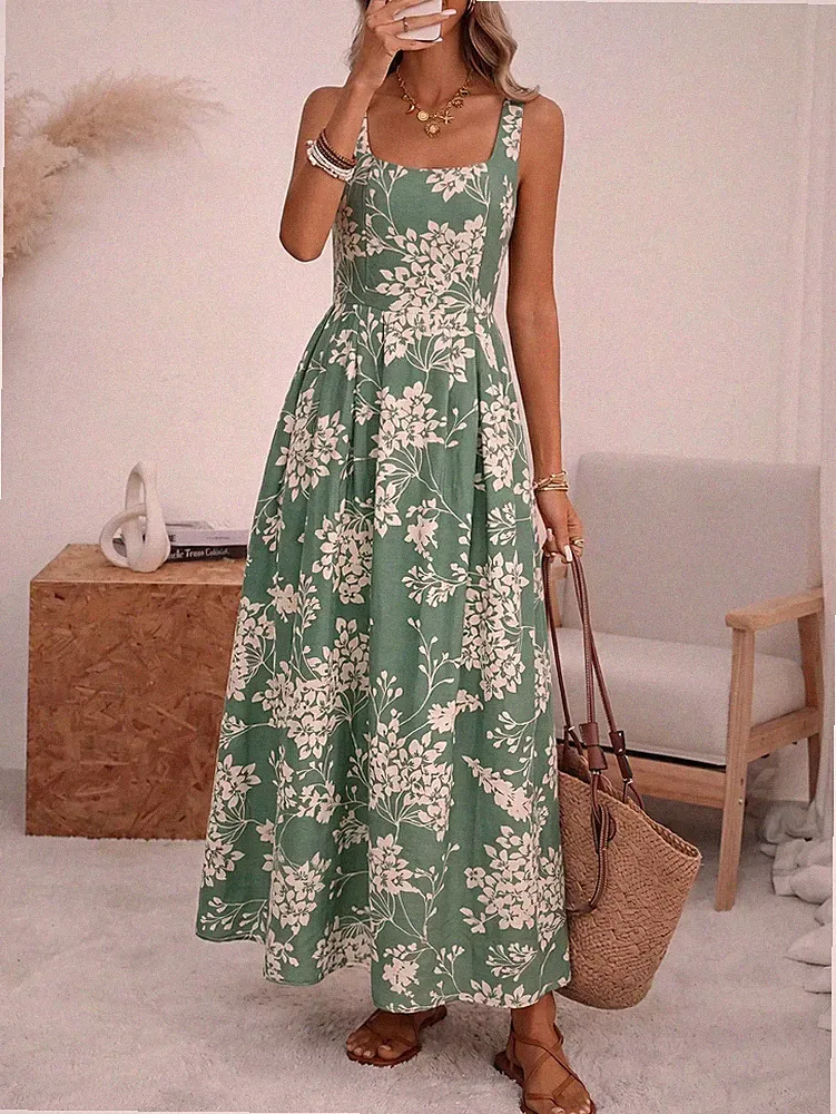 Romantisches A Linien Midi Kleid für Damen mit U Ausschnitt