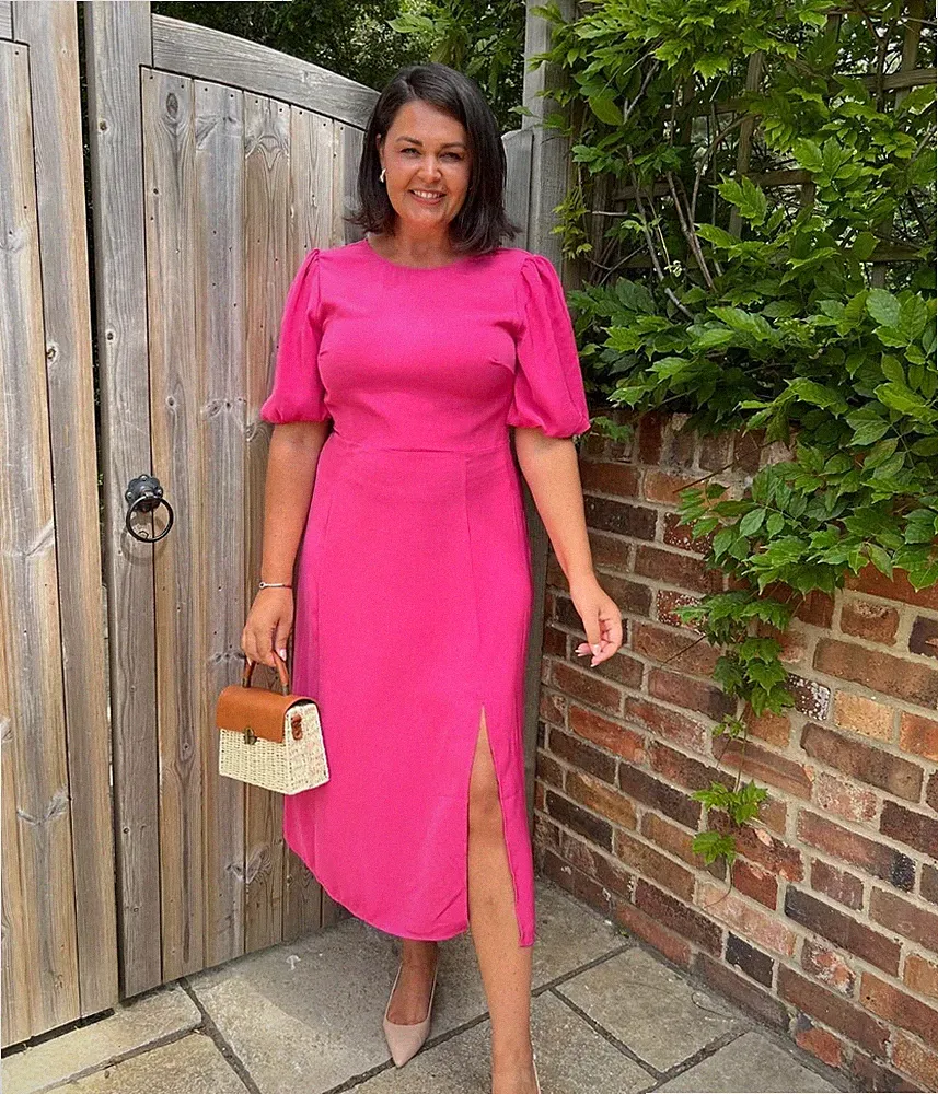 Rosa Kleid Damen Ex Warehouse Midi Schlitz Sommer Hochzeit Gast Party UVP 49£