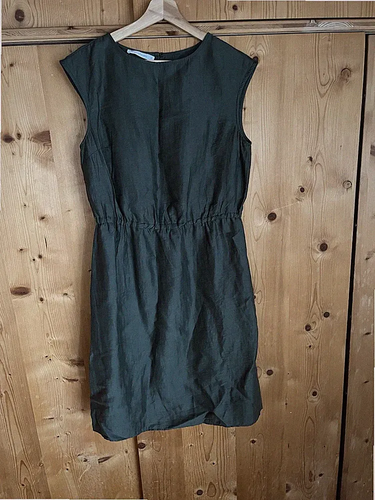 ROSA PFEFFER Damen Kleid grün Gr. 40 ärmellos Rundhals knielang Knopf