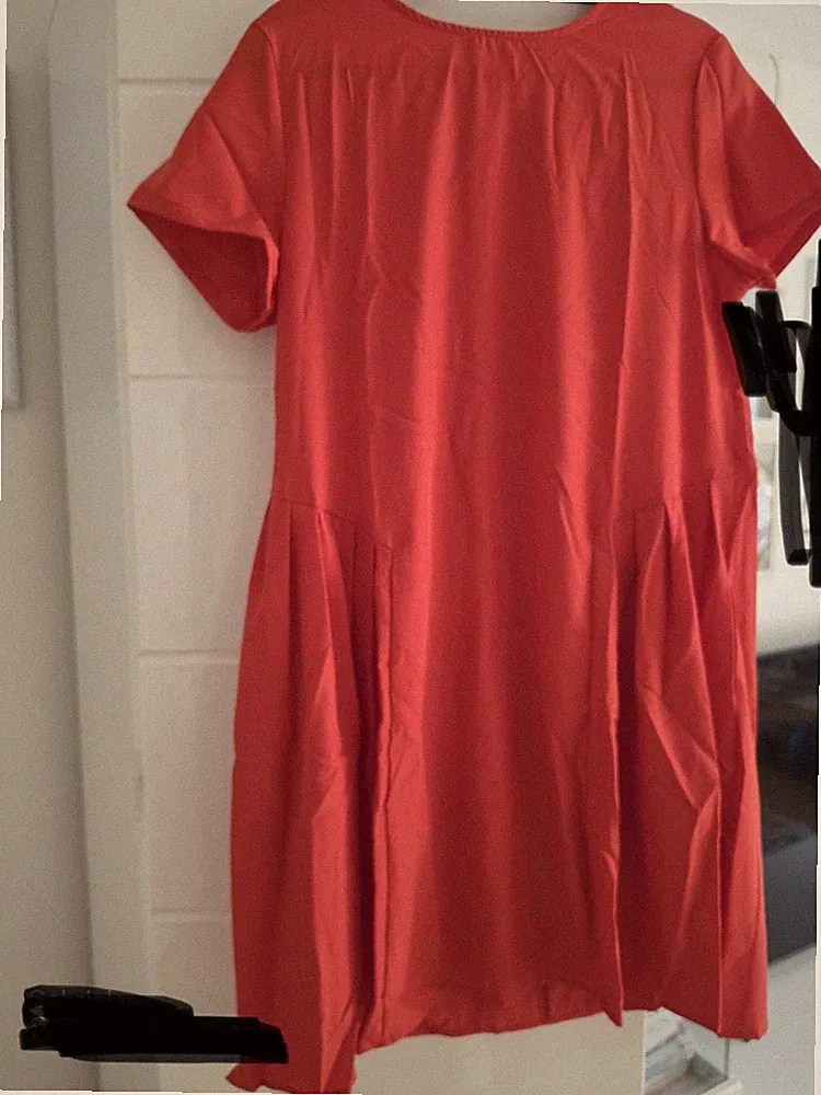 Rotes A-Linien-Kleid Damen Gr. L | Kurzarm, knielang, Rundhals, Falten