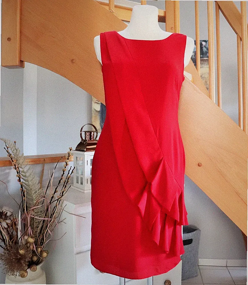 Rotes Coast Chiffon Koffer Pflegeleicht Kleid Dress M 36538 UK 10