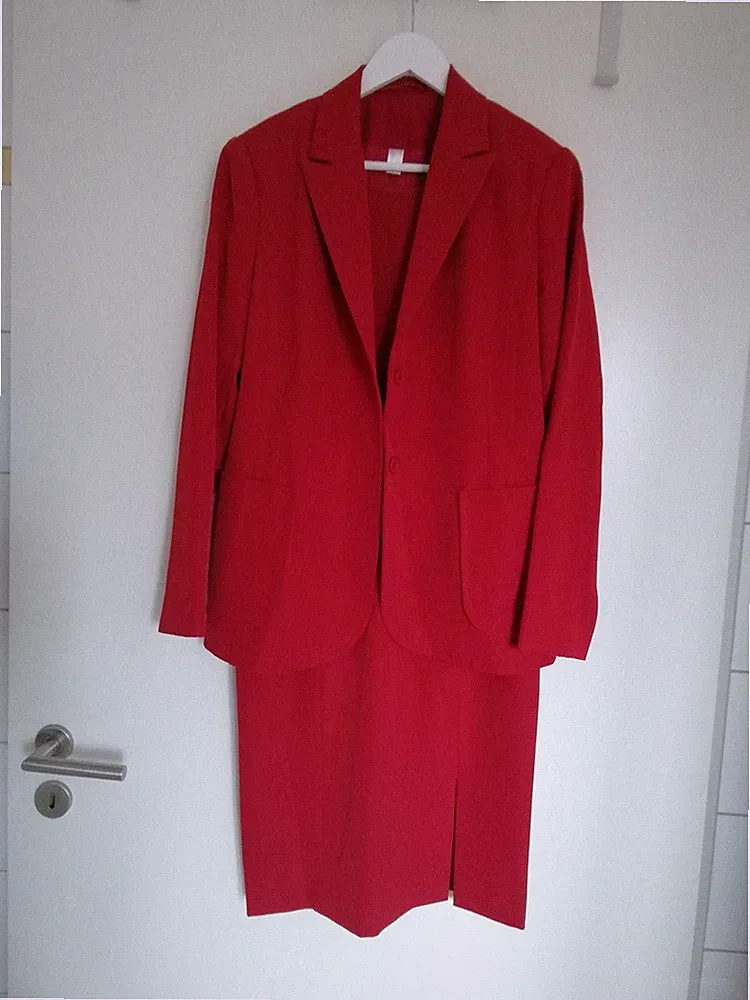 Rotes Etuikleid ärmellos mit Jacke langarm Gr. 40 Kleid mit Blaser 2 teilig