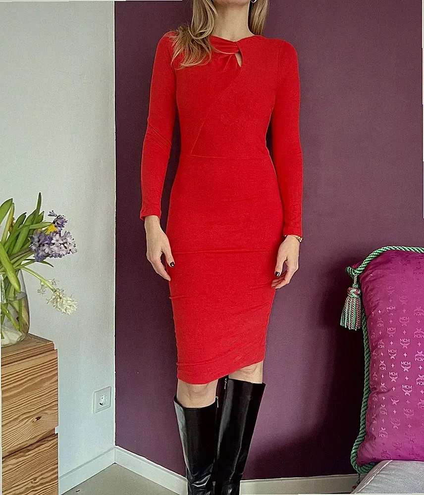 Rotes Midikleid H&M Enganliegend Schlauchkleid Sexy Femme Fatale