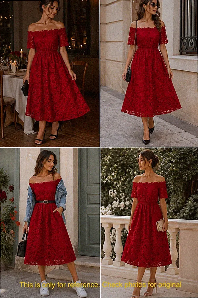 Rotes schulterfreies Midikleid elegantes Party-/Cocktailkleid
