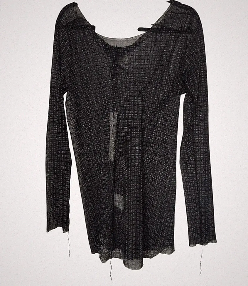 Rundholz Netzkleid Gr. L Langarm Damen schwarz grau kariert Avantgarde neu mit Etikett