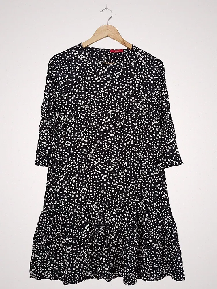 S.OLIVER A-Linien Kleid Damen Kleid Gr. DE 34 schwarz-weiß Casual-Look
