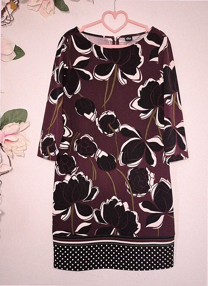 s.Oliver Black Label Kurzes Etuikleid Jerseykleid mit großem Blütendruck 38 M