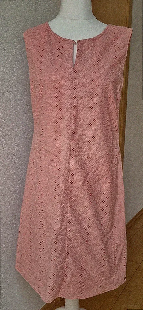s.Oliver Damen Etuikleid Gr. 38 orange geometrisch ärmellos knielang Baumwolle