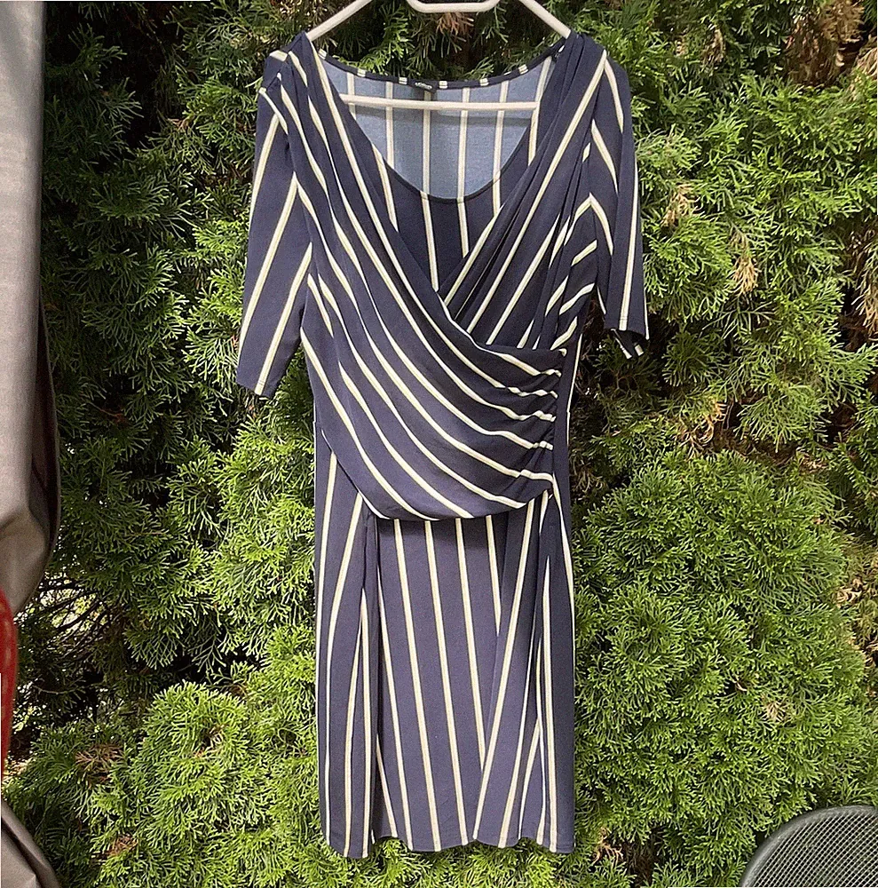 s oliver Damen Kleid A-Linie V-Ausschnitt kurzarm gestreift blau/weiß Gr. 40
