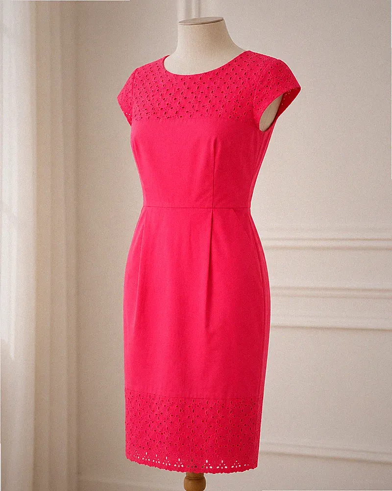 s.Oliver Damenkleid Gr. 32-34 (D) pink koralle Etuikleid Lochstickerei