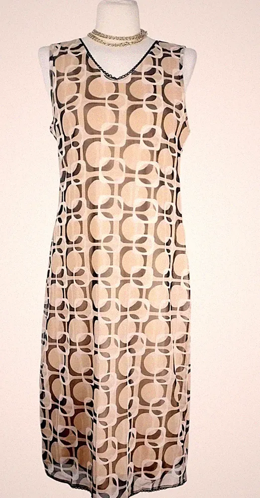 s.Oliver Kleid Größe 42 L Braun Retro Damenmode Ärmellos Party Elegant