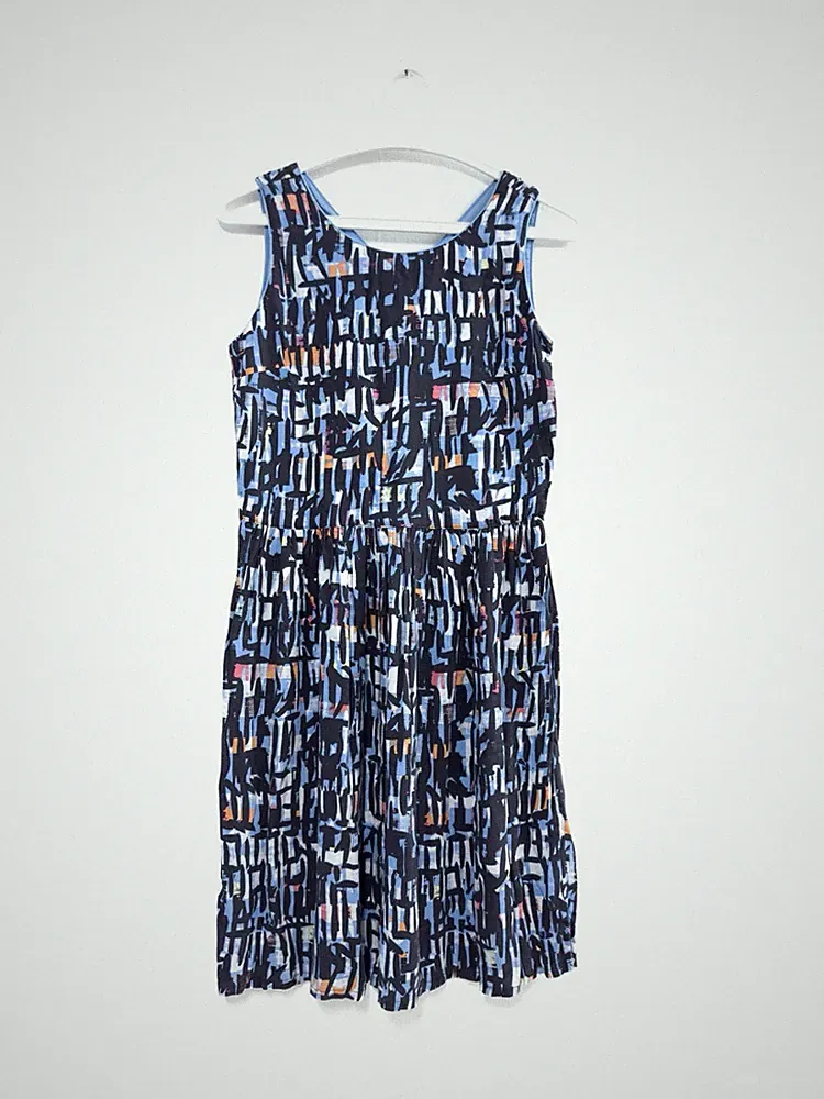 s.Oliver • kurzes Sommerkleid | blau gemustert • Gr. 170/XS • Etuikleid Kleid