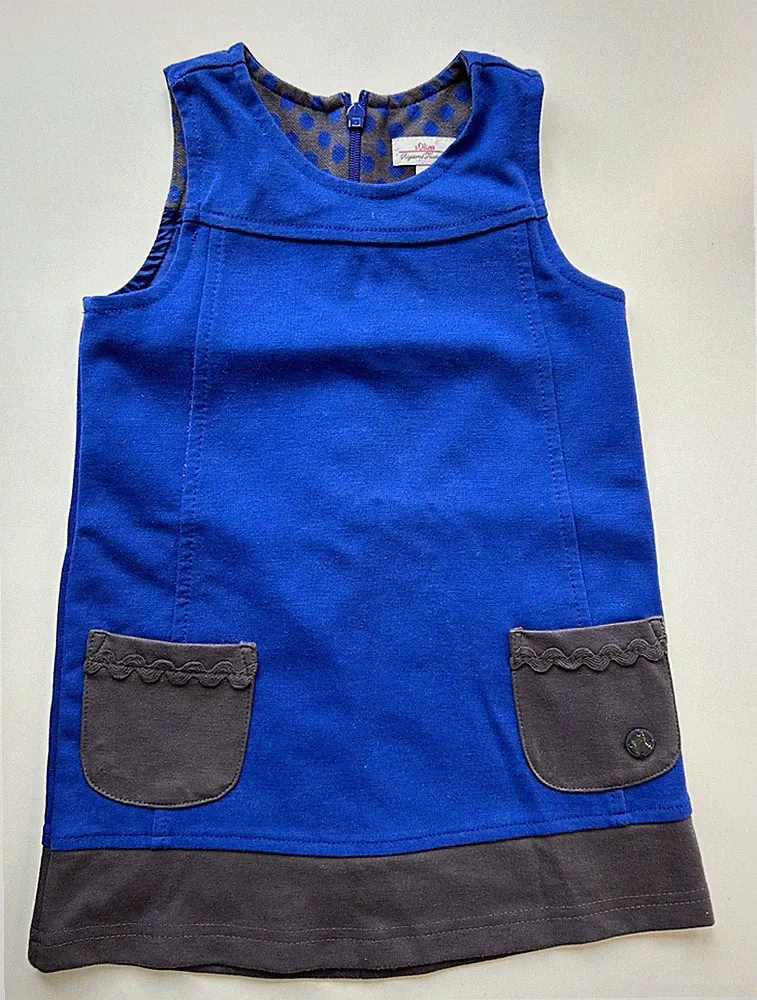 s.Oliver Mädchen Kleid Gr. 98 blau/grau Taschen Etuikleid Reißverschluss