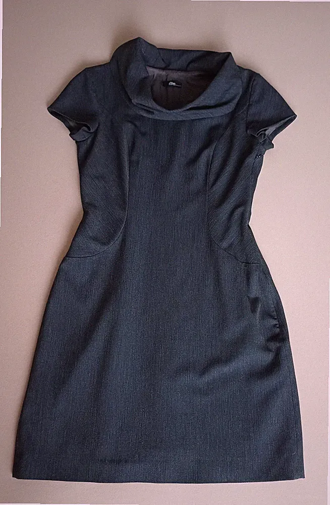S.Oliver Selection Etuikleid 36 marineblau Wasserfallausschnitt, kurzarm