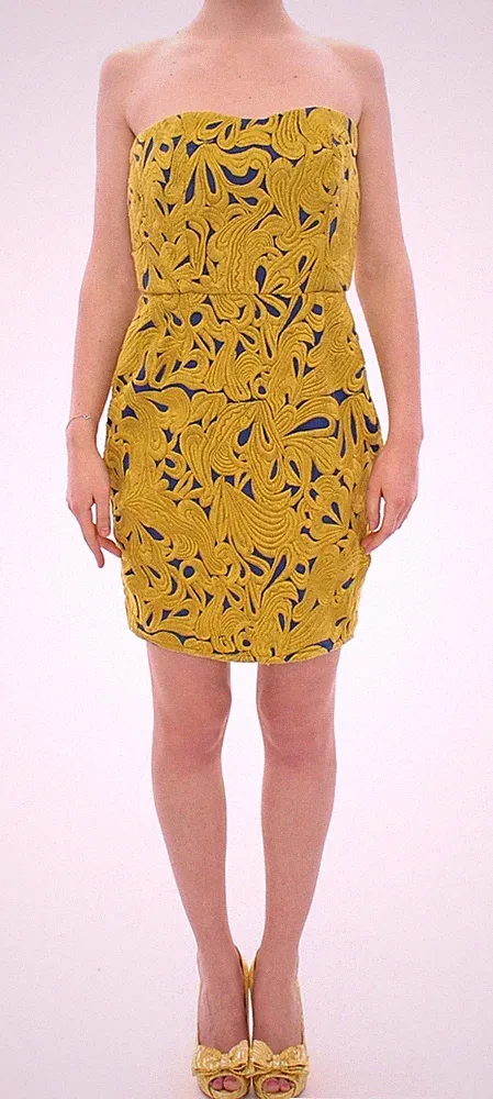 SACHIN & BABI Trägerloses Kleid Blau Gelb Blase Mini Etuikleid IT42/US8/M UVP...