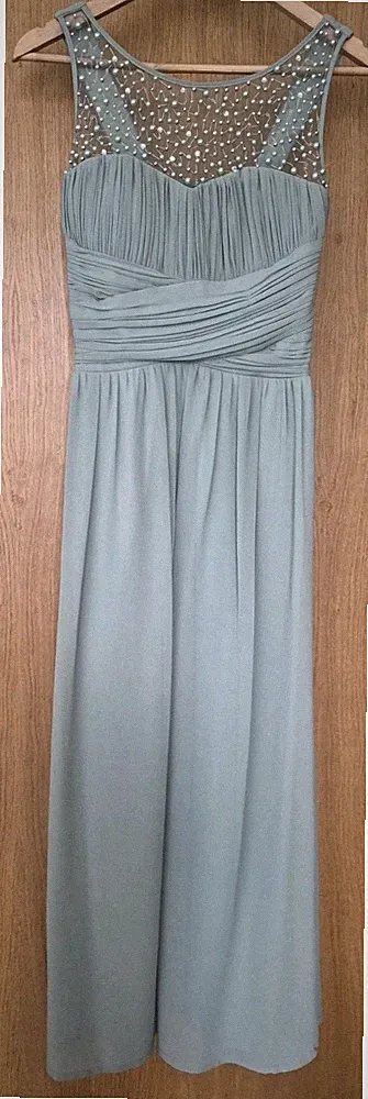 Salbeigrün Perlen Maxikleid UK14 Brautjungfer Hochzeit Gast Abschlussball Chiffon