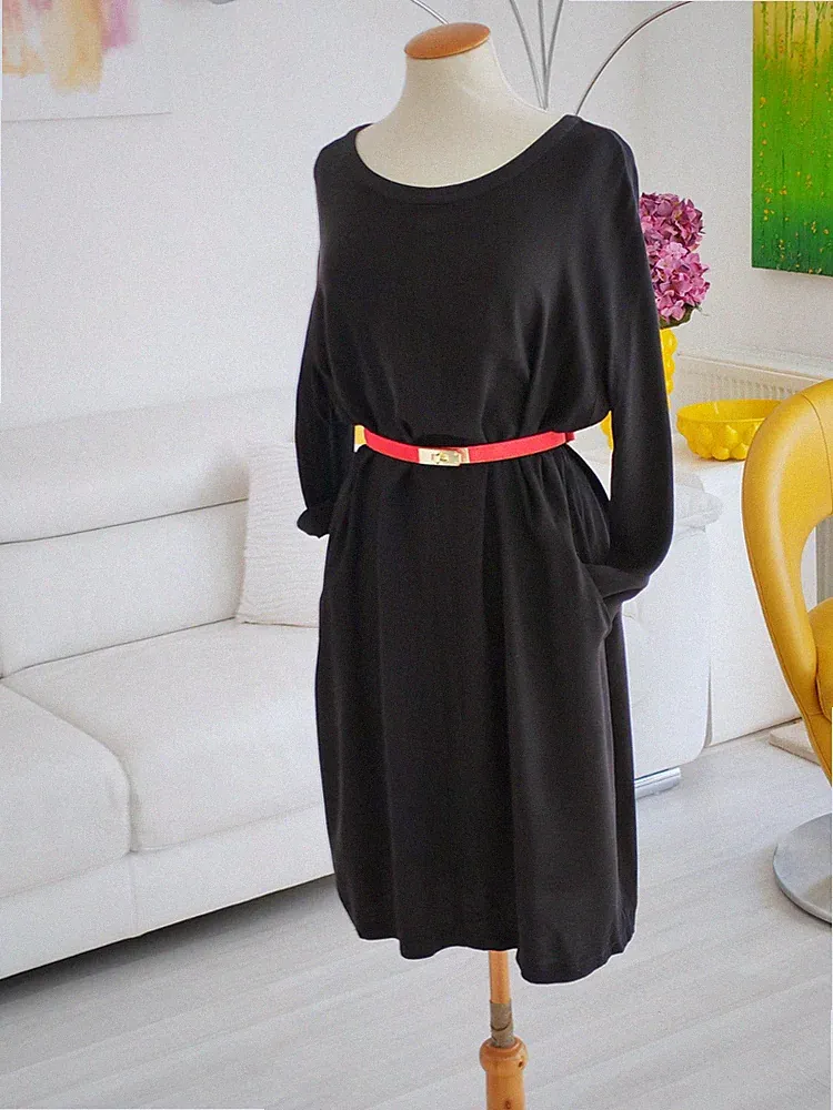 Samoon Viskose mix lockeres leichtes Kleid Gr. 40 Schwarz
