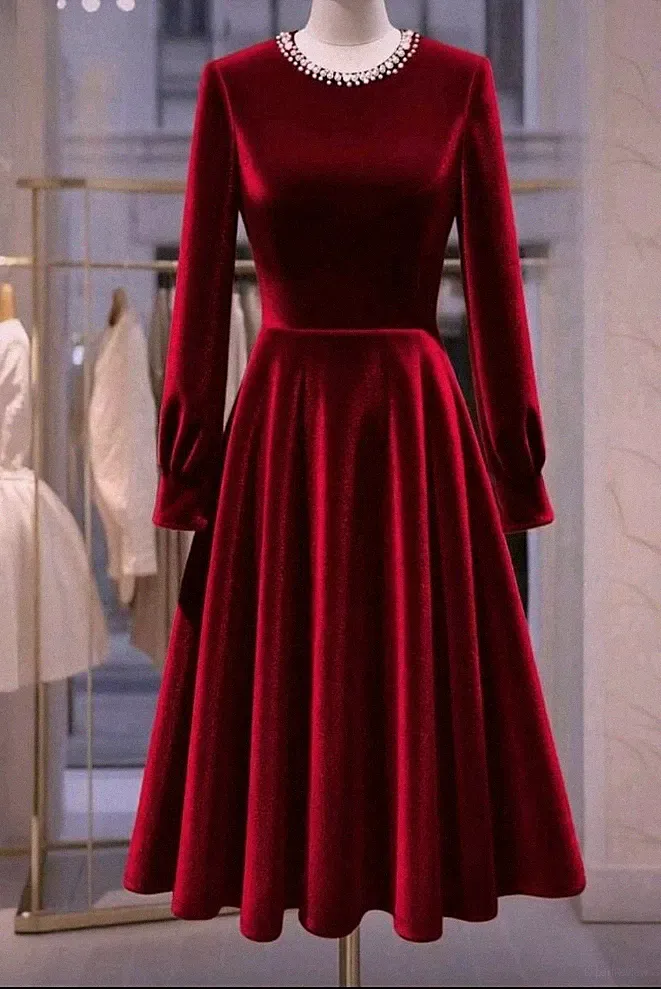 Samt Kleid Elegant Kleid Party Ballkleid A Linie Große 40 Wein Rot