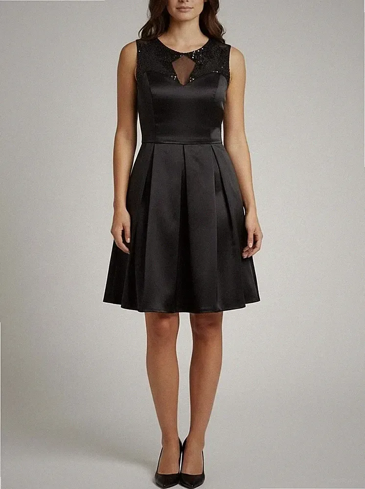 Sandro Damen Etuikleid schwarz Gr. 2 36 elegant Pailletten Abendkleid NEU Seide