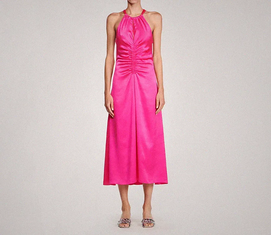 Sandro Damen Kleid rosa gewebt ärmellos lang Größe 38 FR 10 UK 6 US SFPRO03578