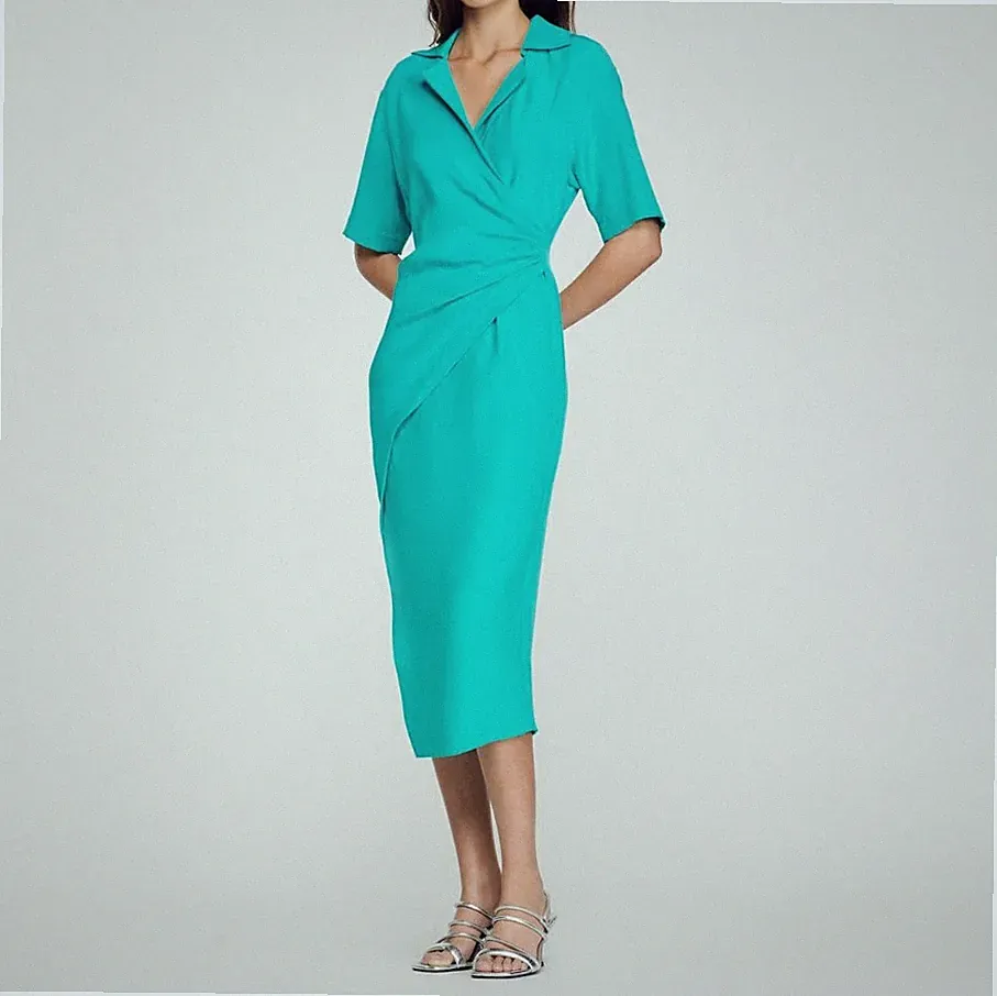 Sandro Damen Midikleid blau Leinenmischung Größe 34 FR 6 UK 2 US SFPRO02853