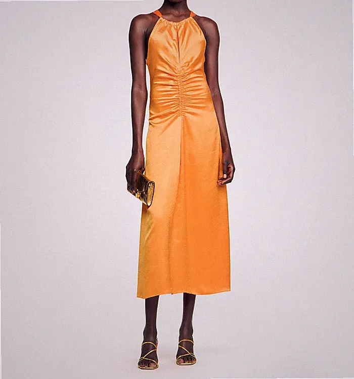 Sandro Damen orange gewebt ärmellos langes Kleid Größe 36 FR 8 UK 4US SFPRO03578