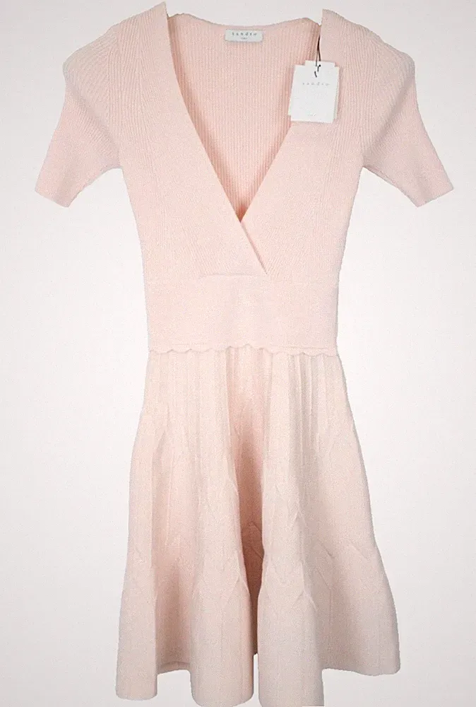 Sandro Esmera Kleid Damen (EU) 34 A-Linie Strick Kurzärmlig V-Ausschnitt Stretch
