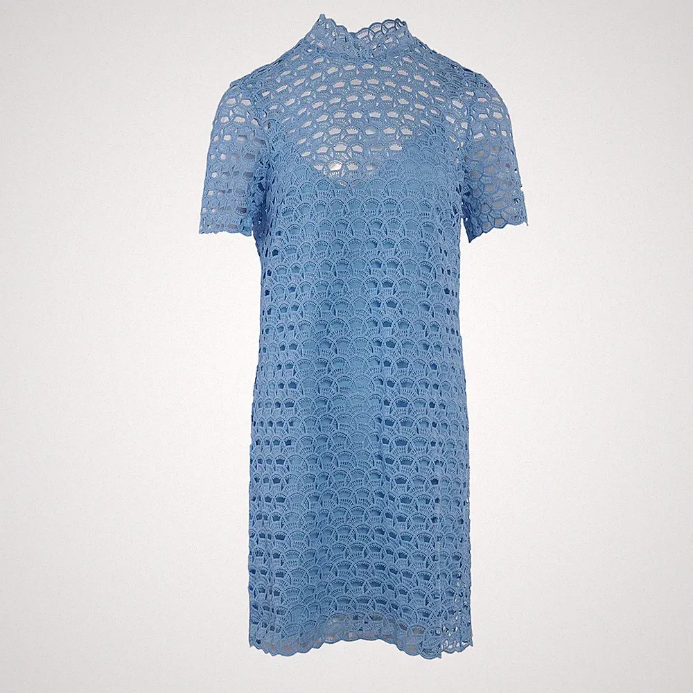 Sandro Kleid Blau Spitze Gr. FR 40 L Damen Kurzarm Etuikleid R20161E