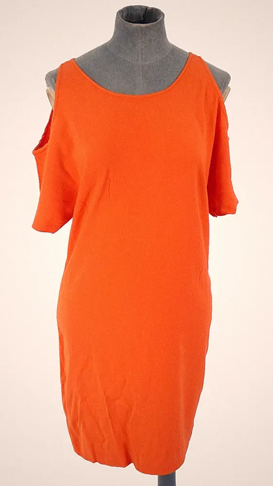 Sandro Kleid Orange Cold Shoulder Kurzarm Mini Rundhals Freizeit Gr UK 12