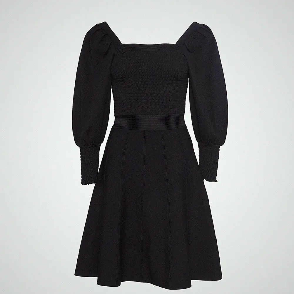 Sandro Kleid Schwarz Strick Gr. 32 FR 34 Damen Eckiger Ausschnitt SFPRO01223