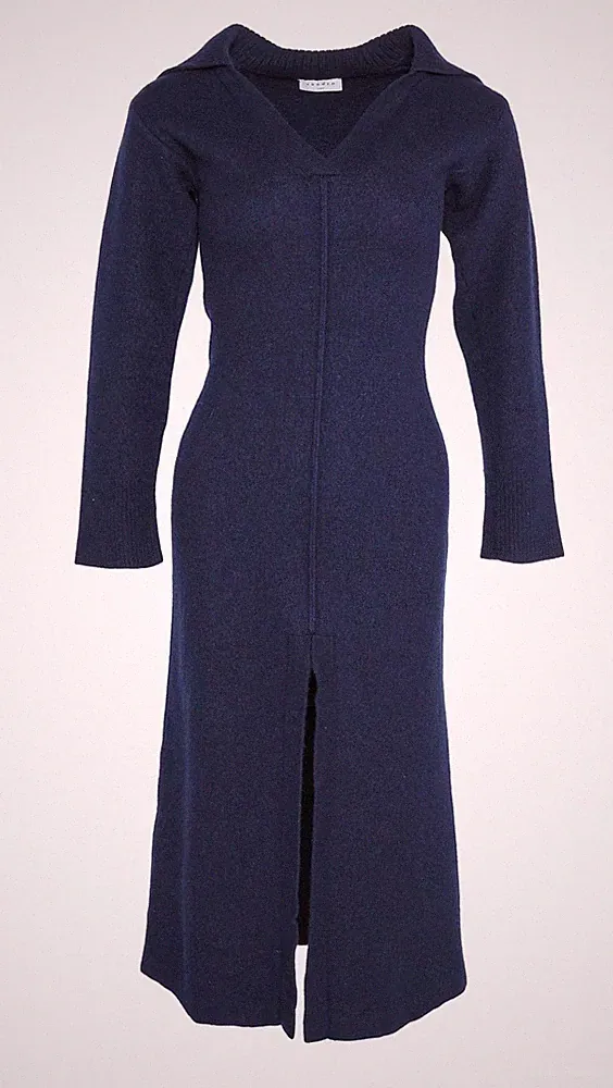 Sandro Paris Damen Etuikleid Wolle Kaschmir Schlitz Navy FR34 SFPRO01967