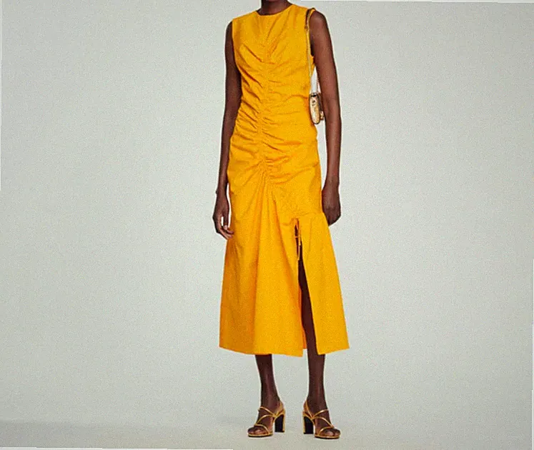 Sandro Paris Damen Kleid orange gerafft Midi Fit & Flare Gr. 34 XS Neu
