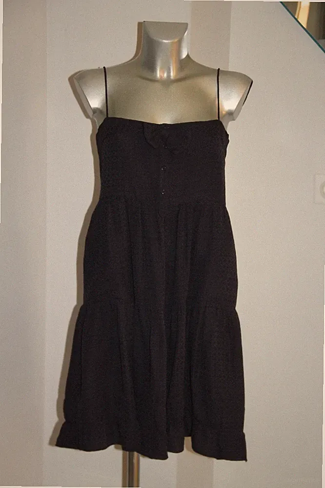Sandro Sommerkleid 100% Seide Blau A-Linie Eckiger Ausschnitt Knopfleiste