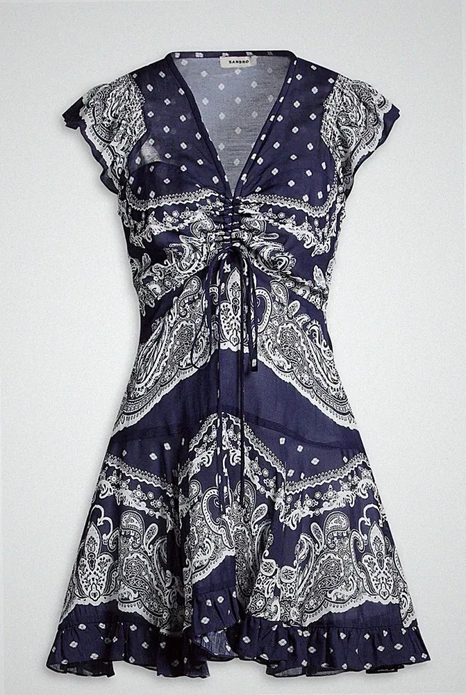 Satin Bandana Print Mini Dress - Neu DE32 FR 34