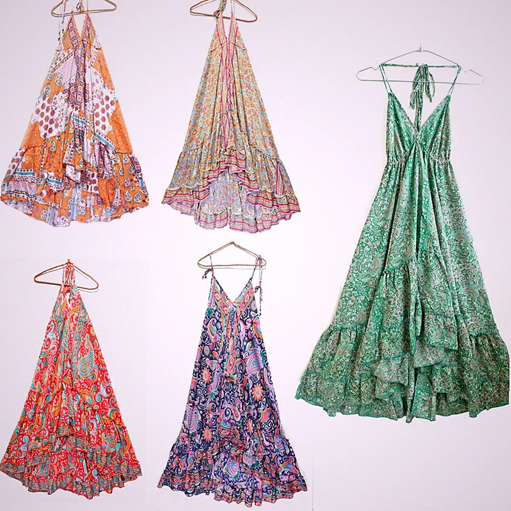 Saum Stufen Fischschwanz Kleid Grün Marine Rot Orange Blumen Paisley Geometri...