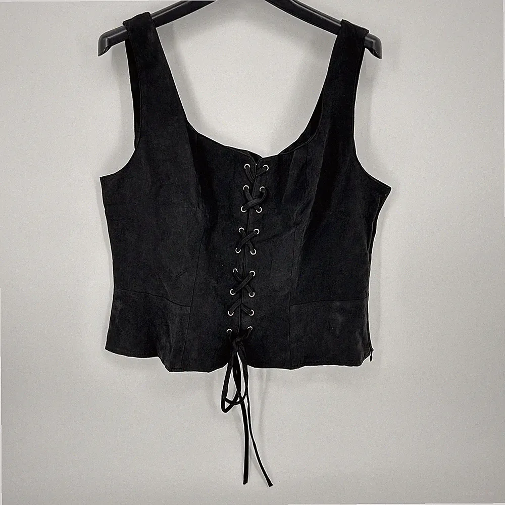 SCARLET DARKNESS Damen Elegante Wildleder Gothic Weihnachten Party Weste Schwarz