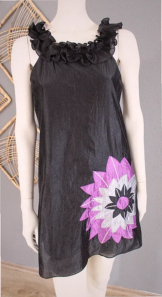 💜 schickes Cocktail Party Kleid Chiffon Rüsche 36 38 schwarz 💜