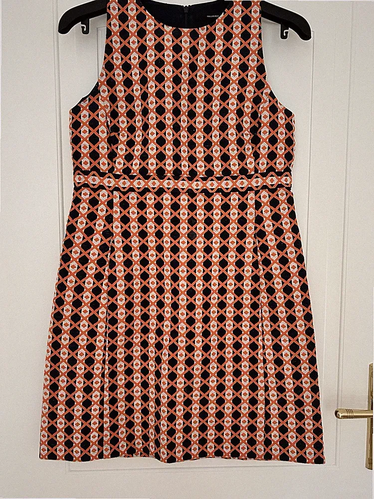 Schickes Etuikleid von Hallhuber, 60's Stil, Grösse 38, orange-blau kariert