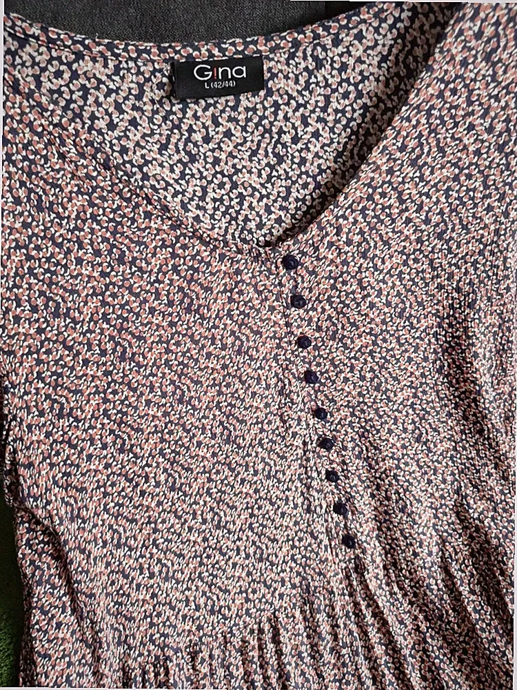 schönes neuwertiges Kleid Gr. L dunkelblau-zimt gemustert
