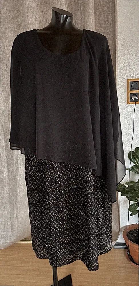 Schwarz/goldenes Cocktail Etuikleid von Mia Moda Gr. 54/56, Neu