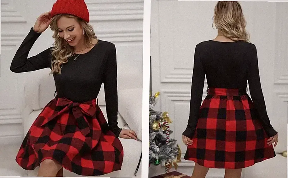 Schwarz Rot A-Linie Kleid BAUMWOLLE NEU! Bequem und elegant Größe XL